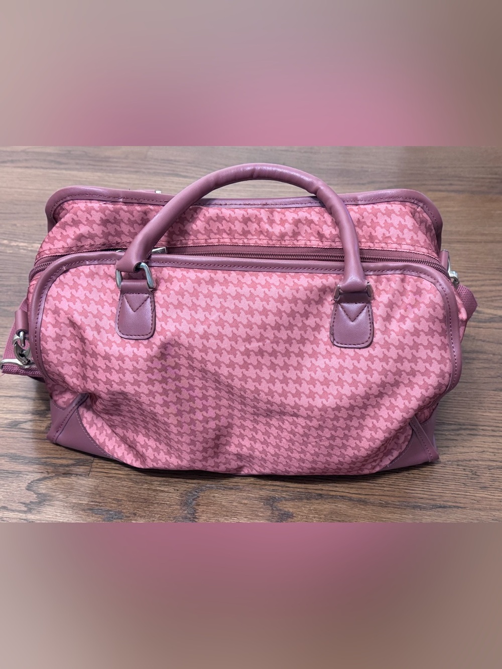 Retro Ricardo Beverly Hills Raspberry Houndstooth Weekender Bag - Picture 6 of 13